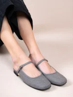 Pouent Gray Γυναικεία Δερμάτινα Mules Γκρι - Image 2