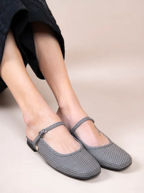 Pouent Gray Γυναικεία Δερμάτινα Mules Γκρι - Image 2