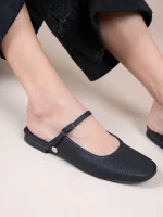 Pouent Noir Γυναικεία Δερμάτινα Mules Μαύρα - Image 4