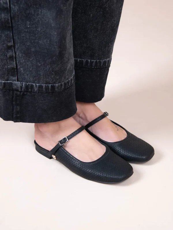 Pouent Noir Γυναικεία Δερμάτινα Mules Μαύρα - Image 3