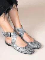 Pouent Snake Gray Γυναικεία Δερμάτινα Mules Γκρι/Λευκό/Μαύρο