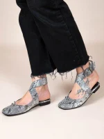 Pouent Snake Gray Γυναικεία Δερμάτινα Mules Γκρι/Λευκό/Μαύρο - Image 2