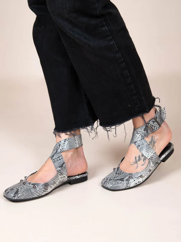 Pouent Snake Gray Γυναικεία Δερμάτινα Mules Γκρι/Λευκό/Μαύρο - Image 2
