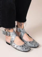 Pouent Snake Gray Γυναικεία Δερμάτινα Mules Γκρι/Λευκό/Μαύρο - Image 4