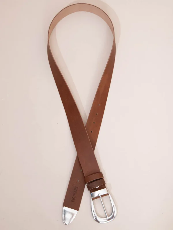 Rond Marron Dargent Γυναικεία Δερμάτινη Ζώνη Καφέ - Image 3