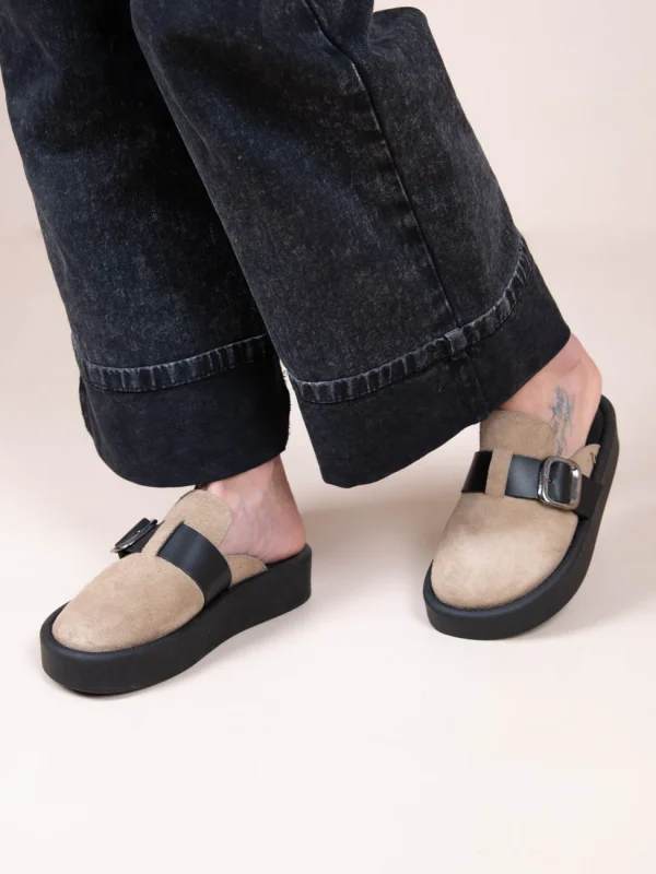 Sagesse Beige Γυναικεία Δερμάτινα Mules Μπεζ - Image 3