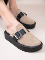 Sagesse Beige Γυναικεία Δερμάτινα Mules Μπεζ - Image 5