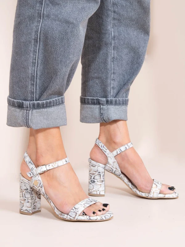 Serpe Gris Eleve Γυναικεία Δερμάτινα Πέδιλα Με Τακούνι Snake Print Γκρι - Image 1