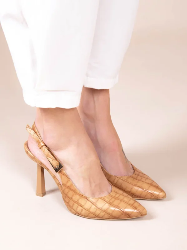 Sylvie Terra Γυναικείες Δερμάτινες Γόβες Open Heel Ταμπά - Image 2