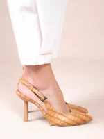 Sylvie Terra Γυναικείες Δερμάτινες Γόβες Open Heel Ταμπά - Image 4