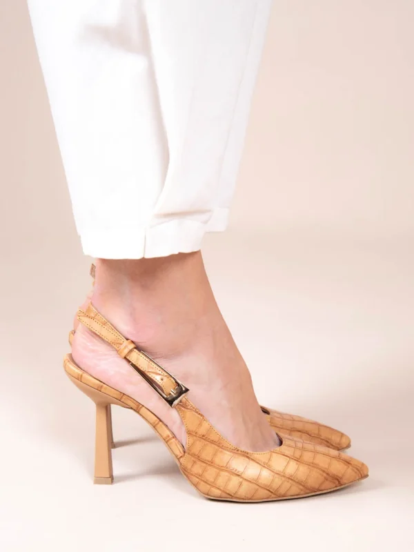 Sylvie Terra Γυναικείες Δερμάτινες Γόβες Open Heel Ταμπά - Image 4