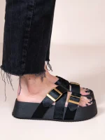 Liege X Noir Γυναικεία Δερμάτινα Flatforms Μαύρα - Image 4