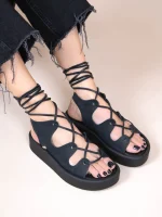 Amazona Eleve Noir Γυναικεία Δερμάτινα Flatforms Μαύρα