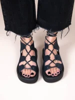 Amazona Eleve Noir Γυναικεία Δερμάτινα Flatforms Μαύρα - Image 2
