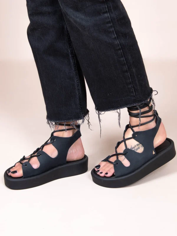 Amazona Eleve Noir Γυναικεία Δερμάτινα Flatforms Μαύρα - Image 3