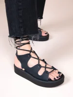 Amazona Eleve Noir Γυναικεία Δερμάτινα Flatforms Μαύρα - Image 4