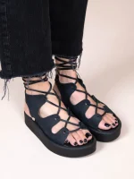 Amazona Eleve Noir Γυναικεία Δερμάτινα Flatforms Μαύρα - Image 5