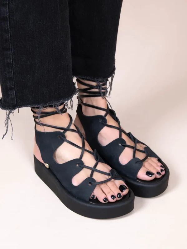 Amazona Eleve Noir Γυναικεία Δερμάτινα Flatforms Μαύρα - Image 5