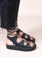 Amazona Eleve Noir Γυναικεία Δερμάτινα Flatforms Μαύρα - Image 6