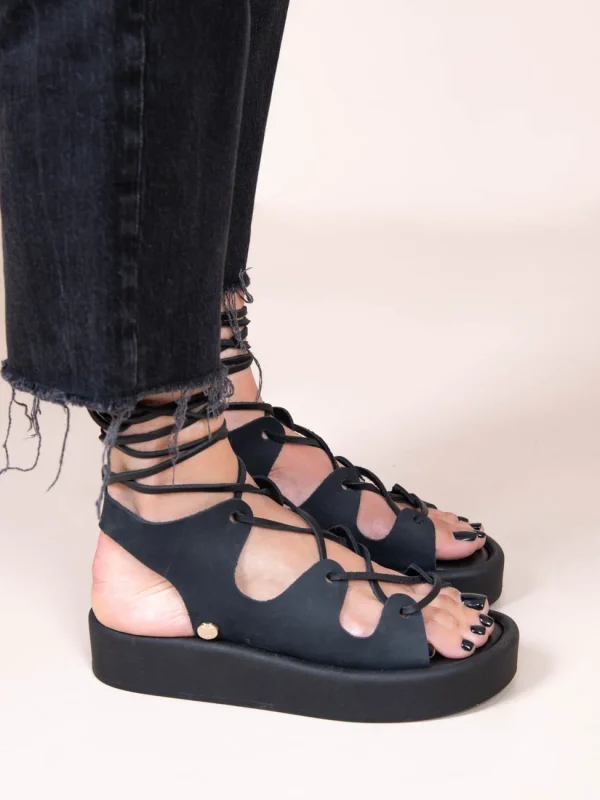 Amazona Eleve Noir Γυναικεία Δερμάτινα Flatforms Μαύρα - Image 6