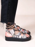 Amazona Eleve Snake Γυναικεία Δερμάτινα Flatforms Γκρι/Λευκό/Μαύρο - Image 3