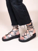 Amazona Eleve Snake Γυναικεία Δερμάτινα Flatforms Γκρι/Λευκό/Μαύρο - Image 5