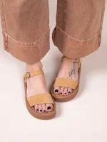Caree Castor Γυναικεία Δερμάτινα FLatforms Ταμπά - Image 2