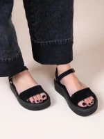 Caree Castor Noir Γυναικεία Δερμάτινα FLatforms Μαύρα
