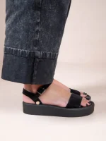 Caree Castor Noir Γυναικεία Δερμάτινα FLatforms Μαύρα - Image 2