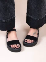 Caree Castor Noir Γυναικεία Δερμάτινα FLatforms Μαύρα - Image 3
