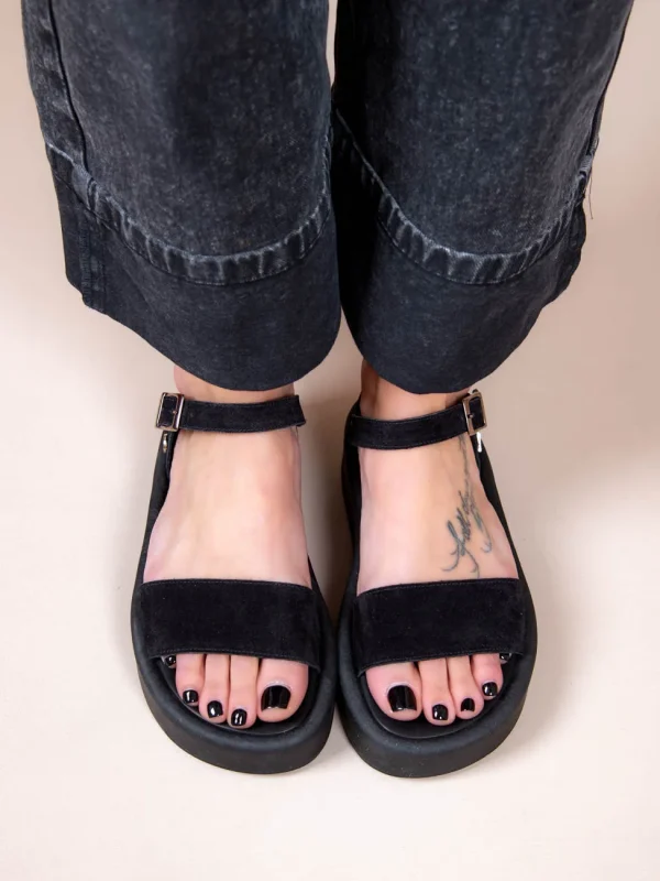 Caree Castor Noir Γυναικεία Δερμάτινα FLatforms Μαύρα - Image 4