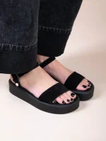 Caree Castor Noir Γυναικεία Δερμάτινα FLatforms Μαύρα - Image 5