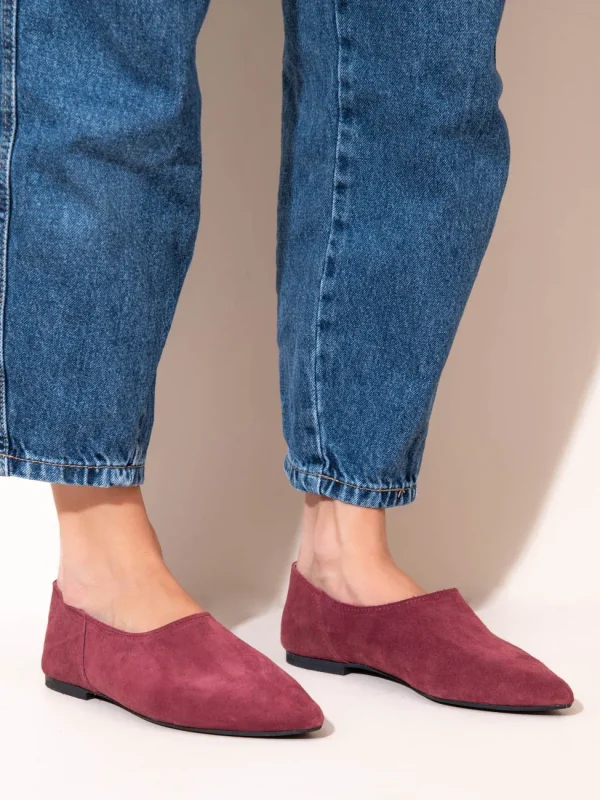 Chaussette Bordeaux Γυναικείες Δερμάτινες Μπαλαρίνες Μυτερές Μπορντό - Image 1
