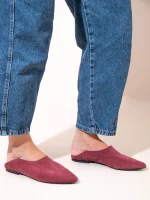 Chaussette Bordeaux Γυναικείες Δερμάτινες Μπαλαρίνες Μυτερές Μπορντό - Image 2