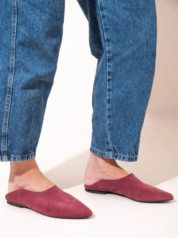 Chaussette Bordeaux Γυναικείες Δερμάτινες Μπαλαρίνες Μυτερές Μπορντό - Image 2