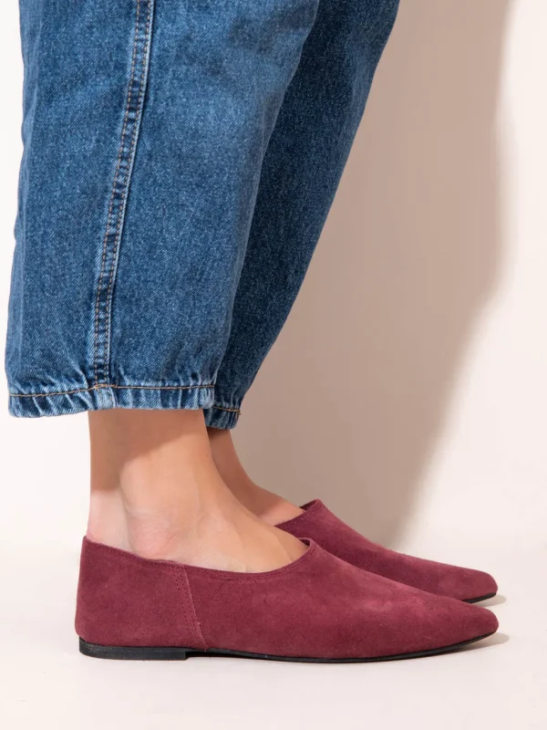 Chaussette Bordeaux Γυναικείες Δερμάτινες Μπαλαρίνες Μυτερές Μπορντό - Image 3
