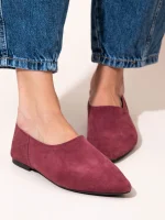 Chaussette Bordeaux Γυναικείες Δερμάτινες Μπαλαρίνες Μυτερές Μπορντό - Image 4