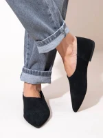 Chaussette Noir Γυναικείες Δερμάτινες Μπαλαρίνες Μυτερές Μαύρες