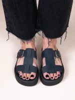 Croix Noir Γυναικεία Δερμάτινα Flatforms Μαύρα - Image 2