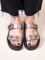 Fois Metal Γυναικεία Δερμάτινα Flatforms Ασημί - Image 4