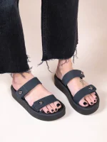 Fois Noir Γυναικεία Δερμάτινα Flatforms Μαύρα - Image 2