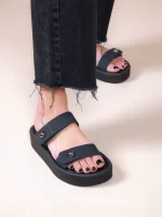 Fois Noir Γυναικεία Δερμάτινα Flatforms Μαύρα - Image 3
