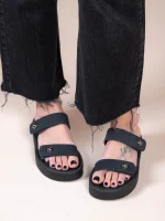 Fois Noir Γυναικεία Δερμάτινα Flatforms Μαύρα - Image 5
