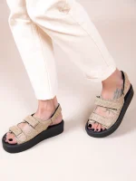 Jane Γυναικεία Δερμάτινα Flatforms Μπεζ - Image 4