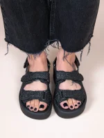 Jane Noir Γυναικεία Δερμάτινα Flatforms Μαύρα - Image 2