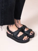 Jane Noir Γυναικεία Δερμάτινα Flatforms Μαύρα - Image 3