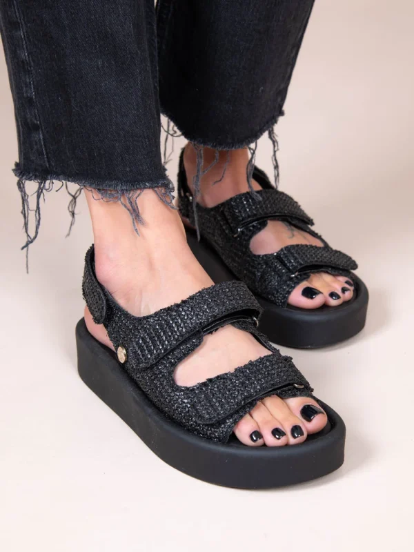 Jane Noir Γυναικεία Δερμάτινα Flatforms Μαύρα - Image 4