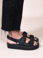 Jane Noir Γυναικεία Δερμάτινα Flatforms Μαύρα - Image 5