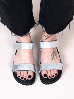 Nouvelle Dargent Γυναικεία Δερμάτινα Flatforms Ασημί - Image 4