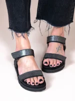 Nouvelle Noir Γυναικεία Δερμάτινα Flatforms Μαύρα - Image 3